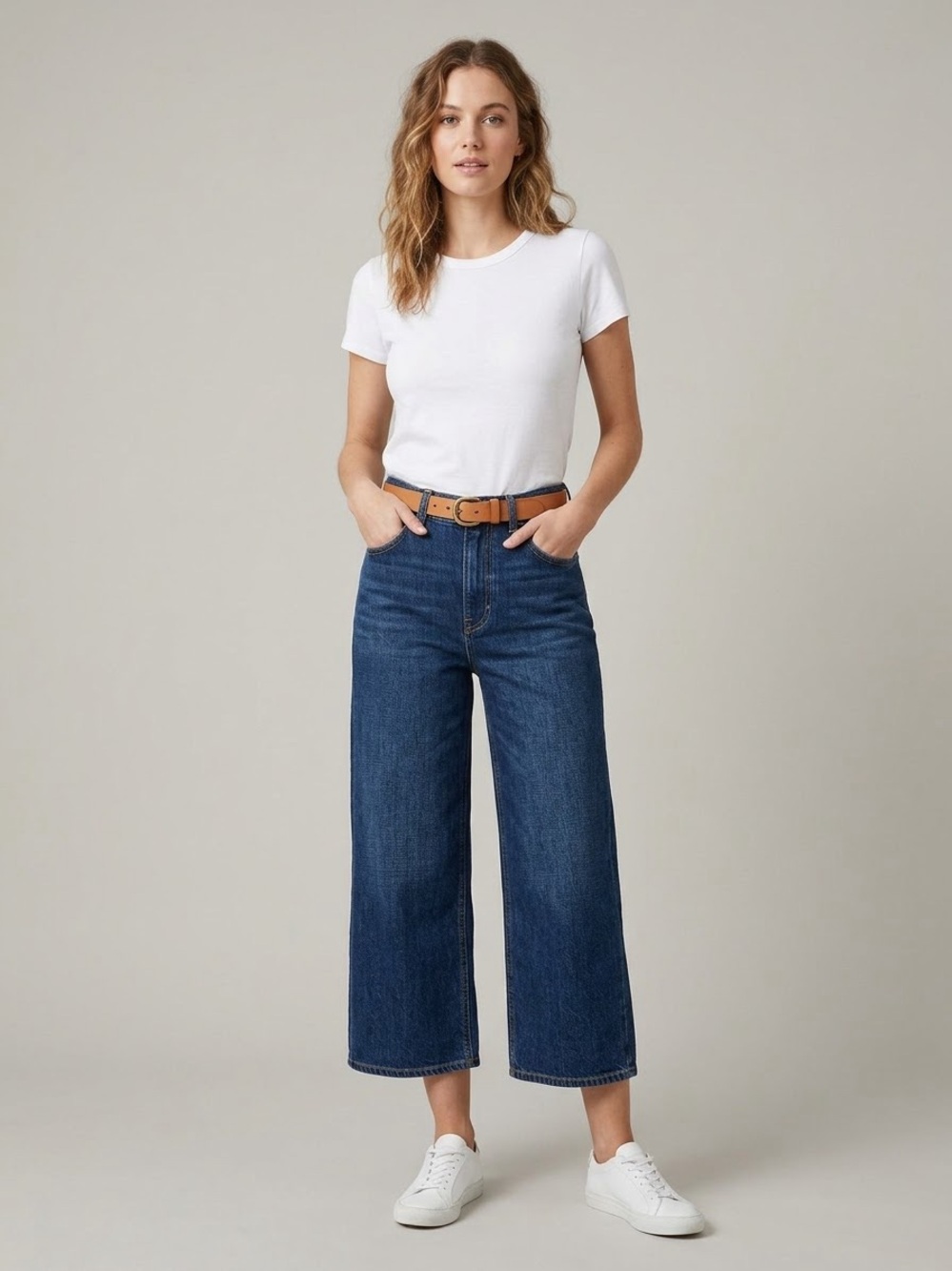AE77 American Eagle Premium Wide Crop High Waisted Wide Leg Organic Denim